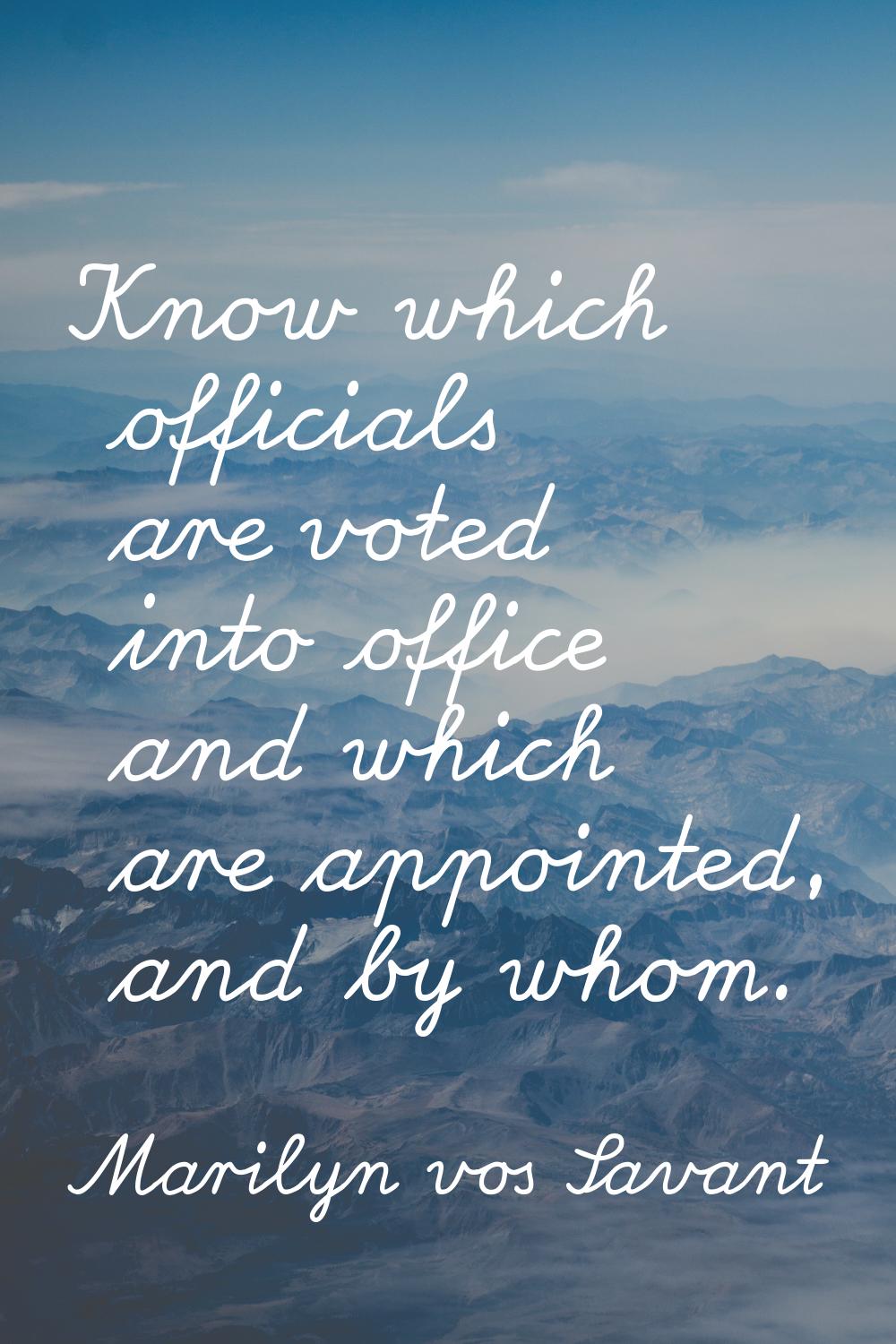 Know which officials are voted into office and which are appointed, and by whom.