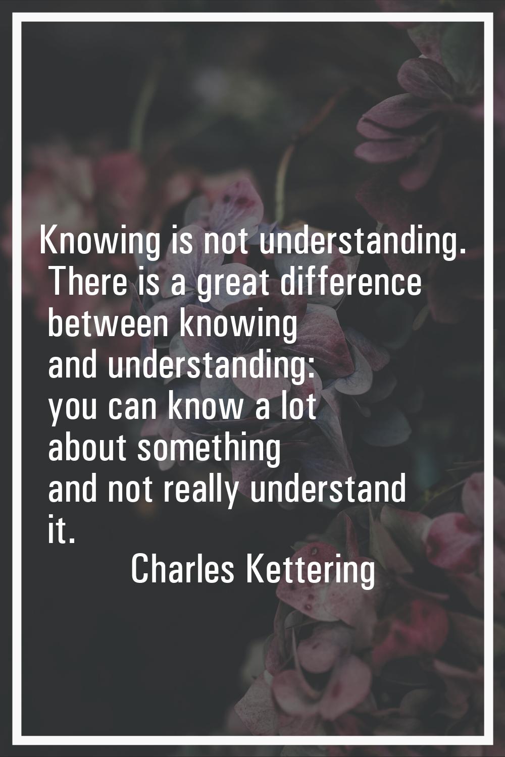Knowing is not understanding. There is a great difference between knowing and understanding: you ca