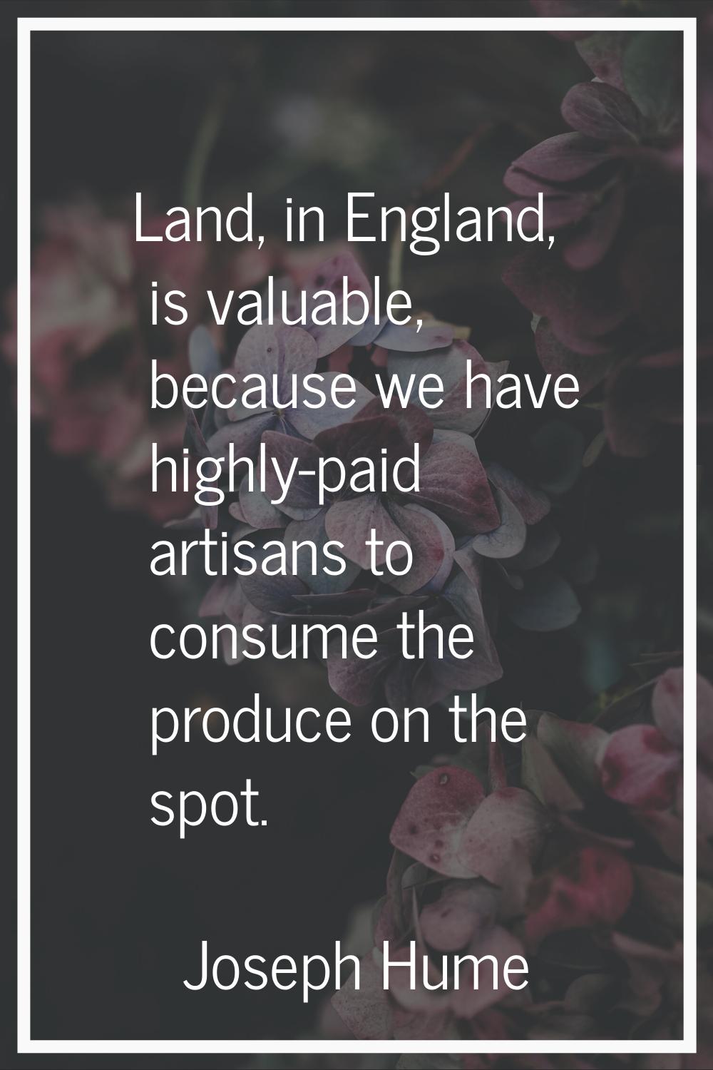 Land, in England, is valuable, because we have highly-paid artisans to consume the produce on the s