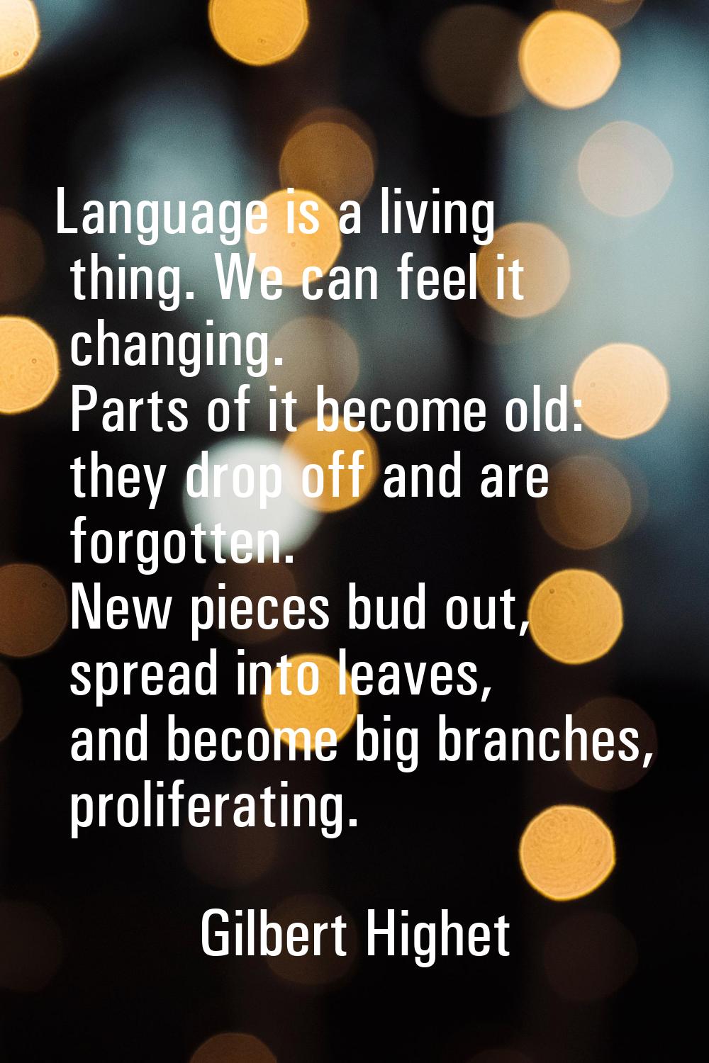 Language is a living thing. We can feel it changing. Parts of it become old: they drop off and are 