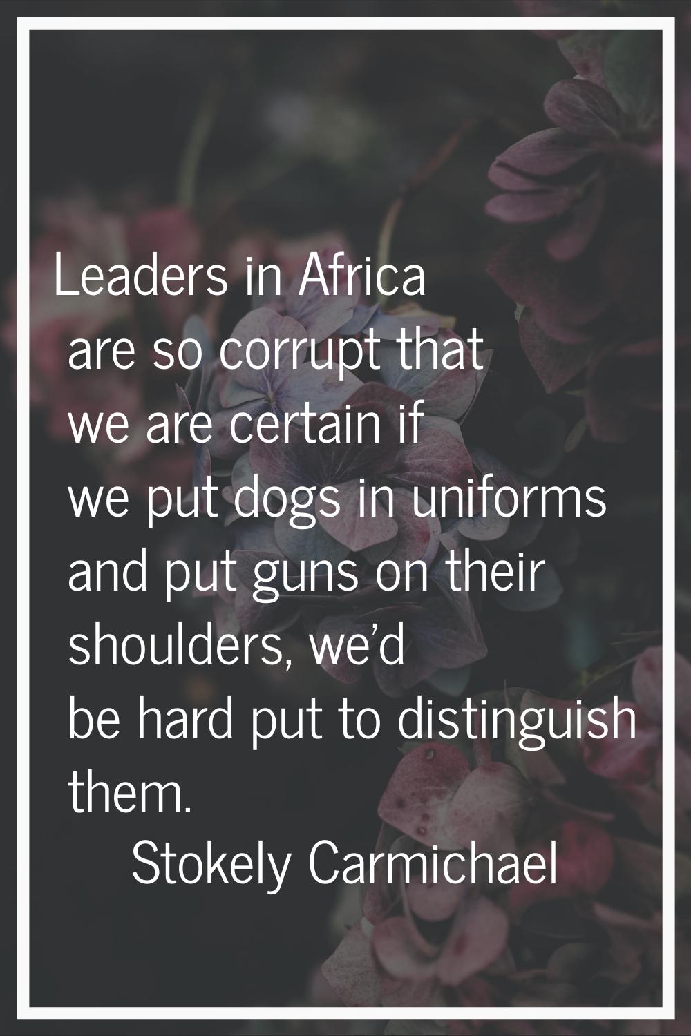 Leaders in Africa are so corrupt that we are certain if we put dogs in uniforms and put guns on the