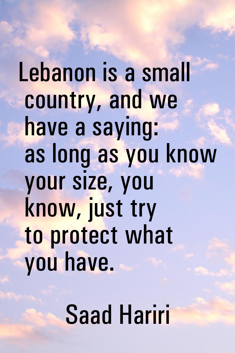 Lebanon is a small country, and we have a saying: as long as you know your size, you know, just try