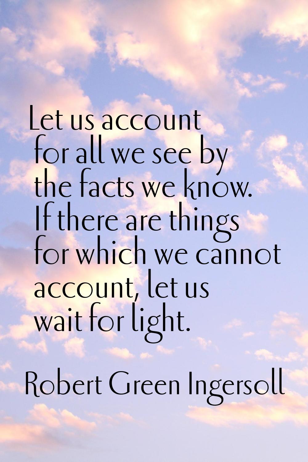Let us account for all we see by the facts we know. If there are things for which we cannot account