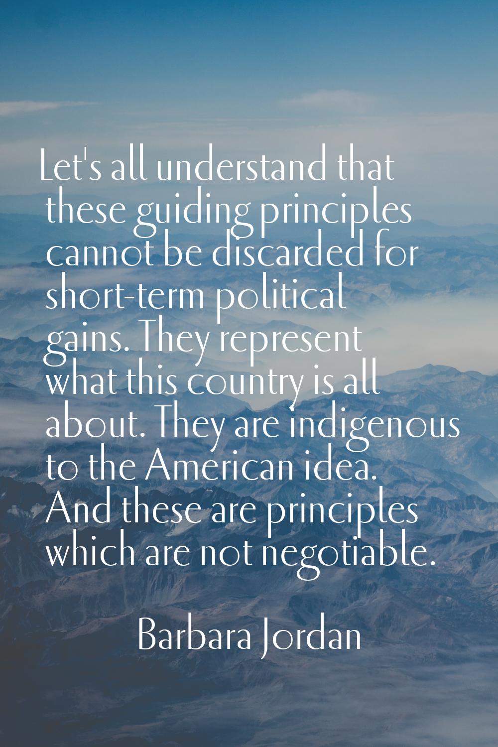 Let's all understand that these guiding principles cannot be discarded for short-term political gai