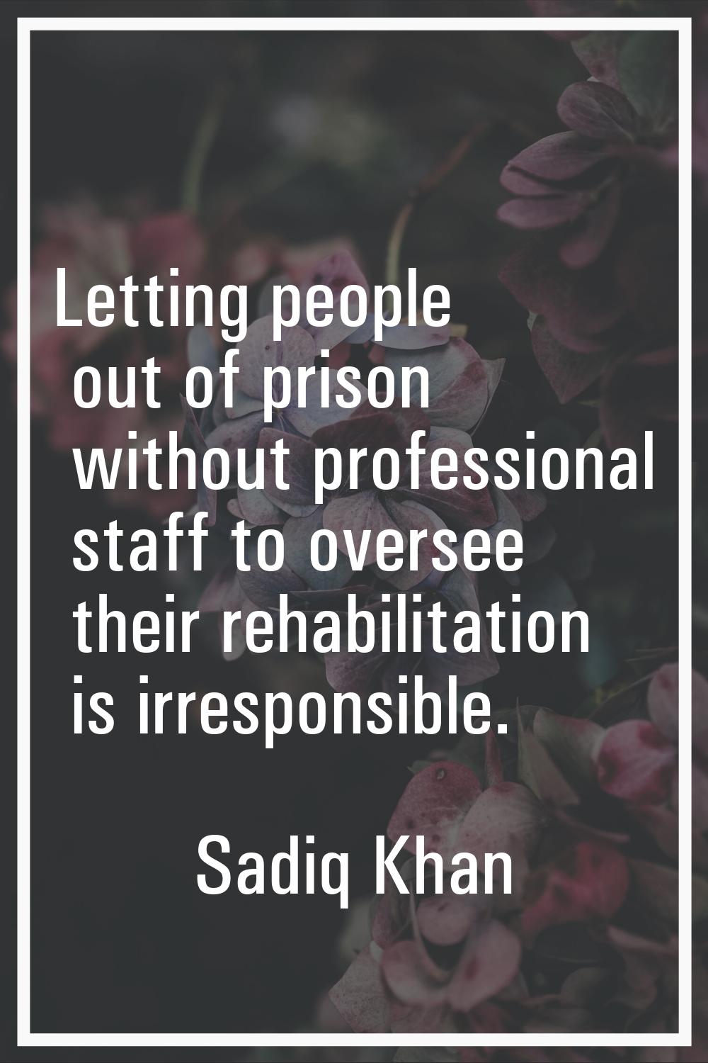 Letting people out of prison without professional staff to oversee their rehabilitation is irrespon