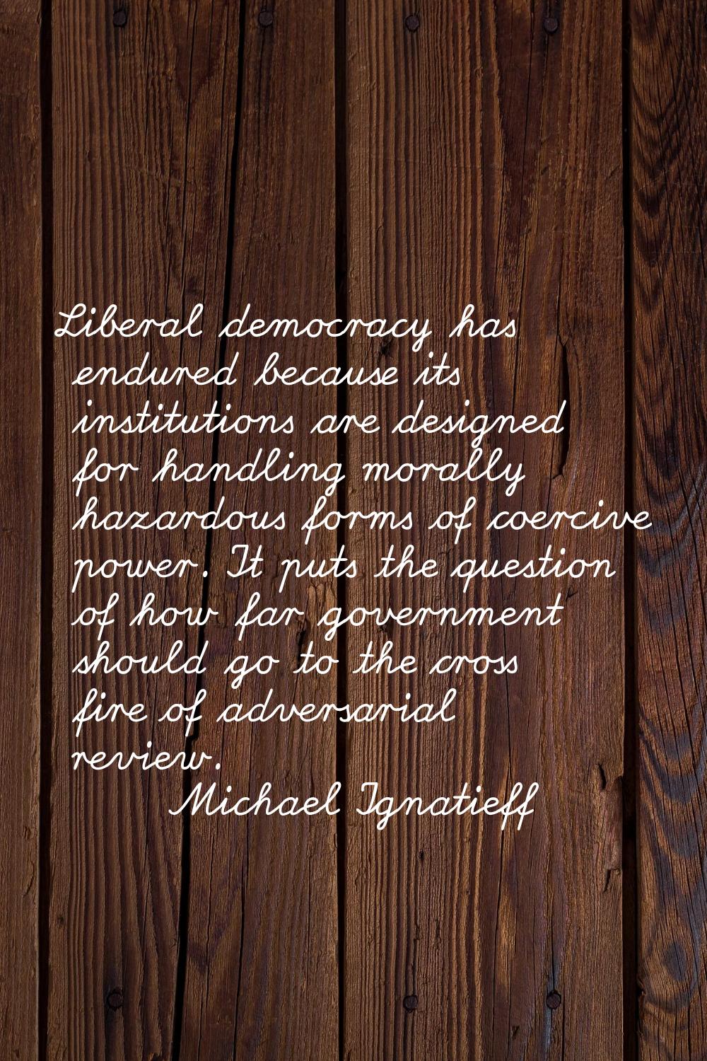 Liberal democracy has endured because its institutions are designed for handling morally hazardous 