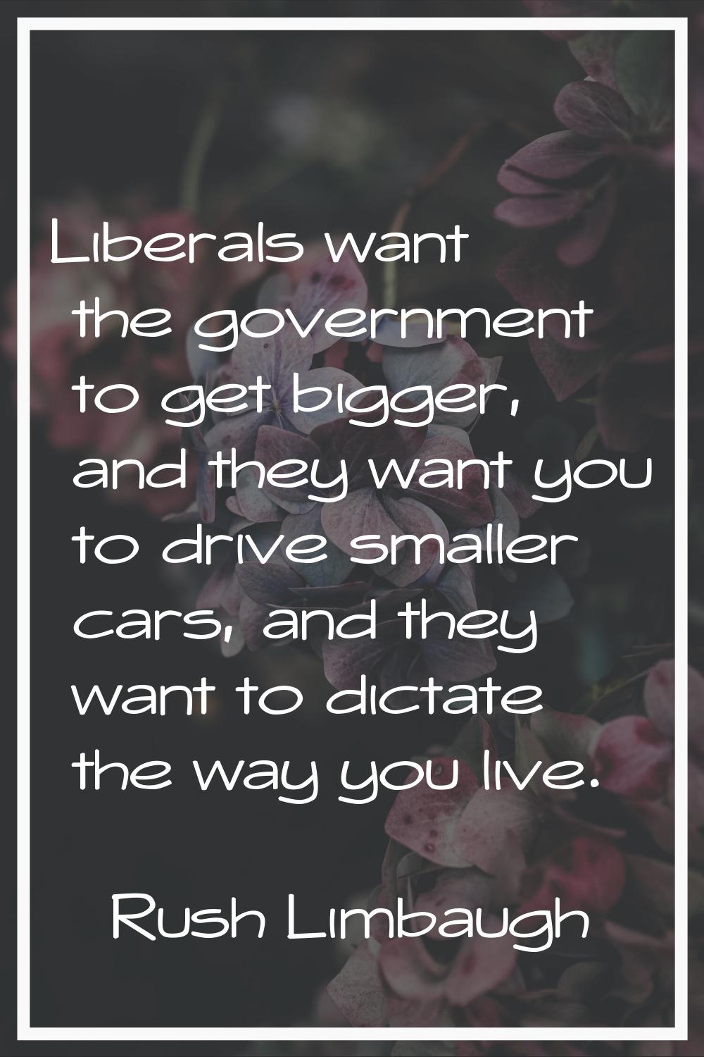 Liberals want the government to get bigger, and they want you to drive smaller cars, and they want 