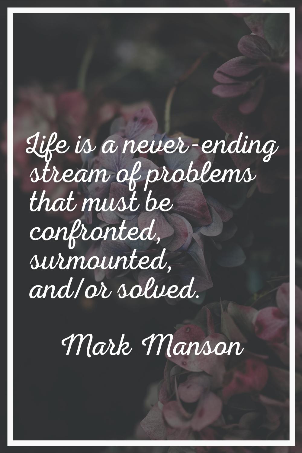 Life is a never-ending stream of problems that must be confronted, surmounted, and/or solved.