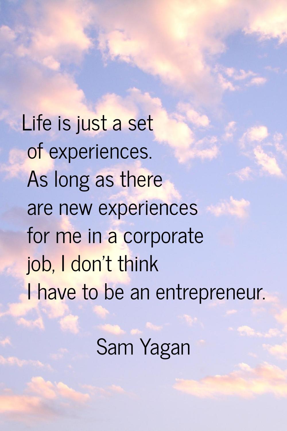 Life is just a set of experiences. As long as there are new experiences for me in a corporate job, 