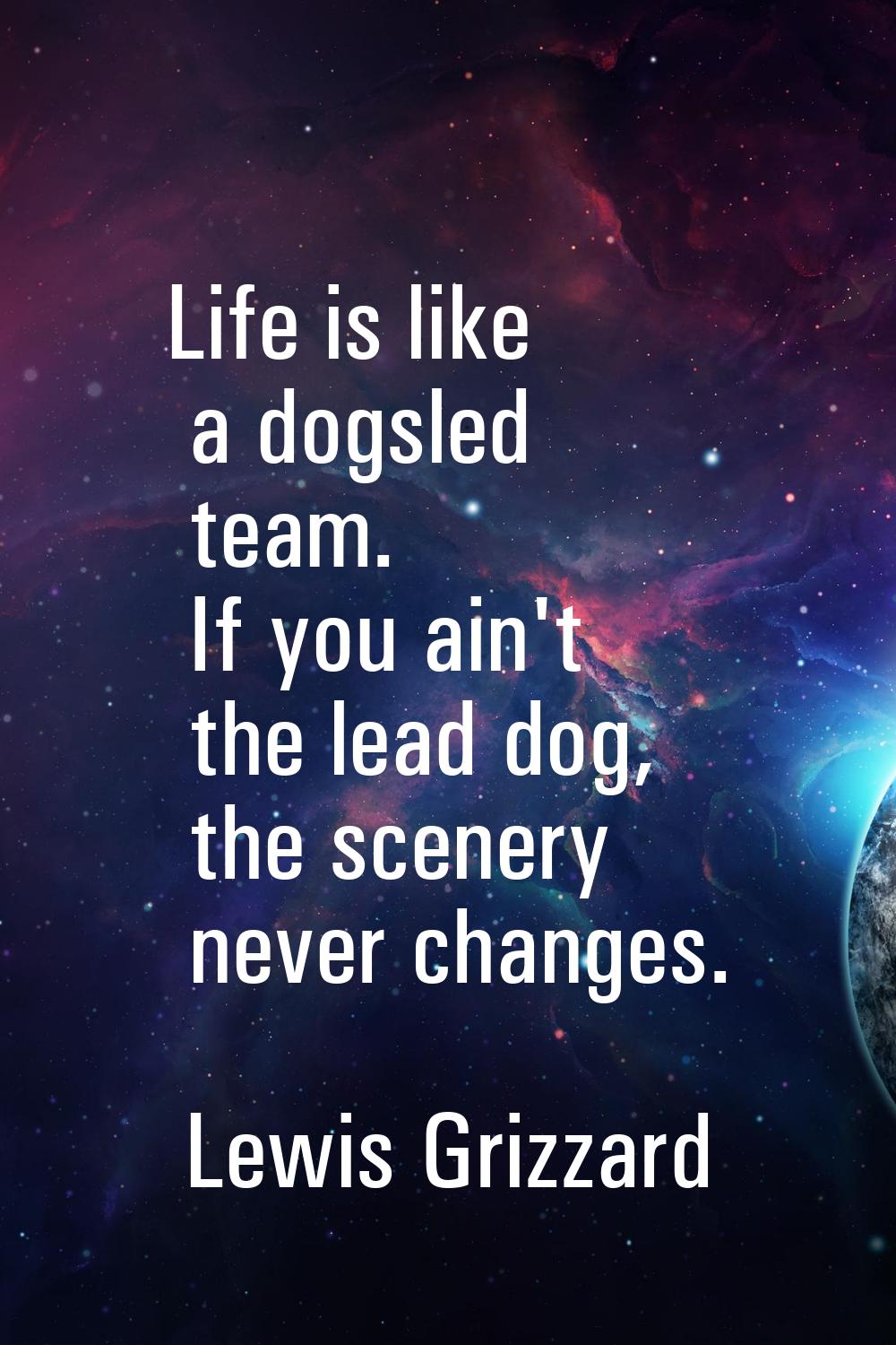 Life is like a dogsled team. If you ain't the lead dog, the scenery never changes.