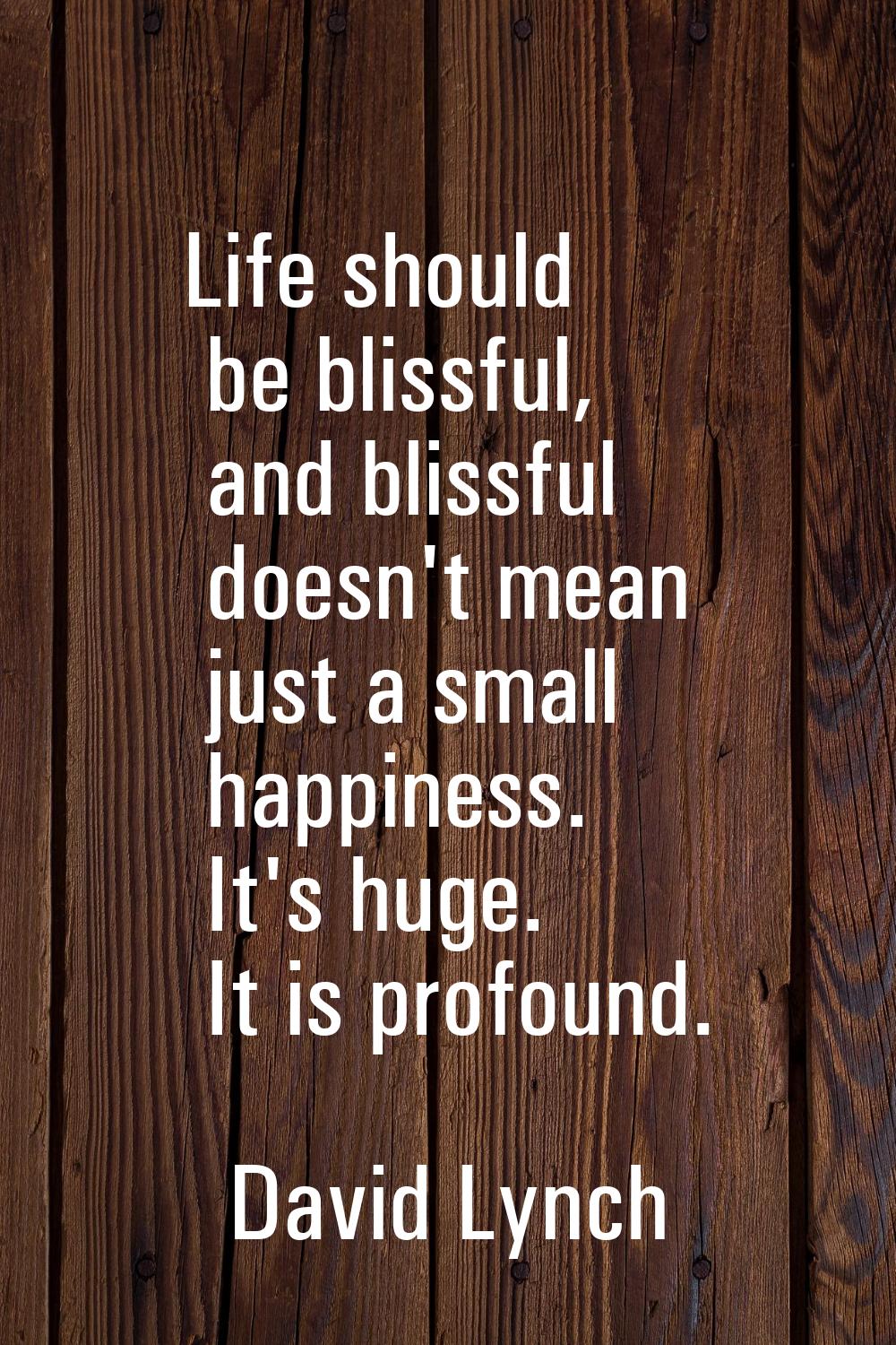 Life should be blissful, and blissful doesn't mean just a small happiness. It's huge. It is profoun