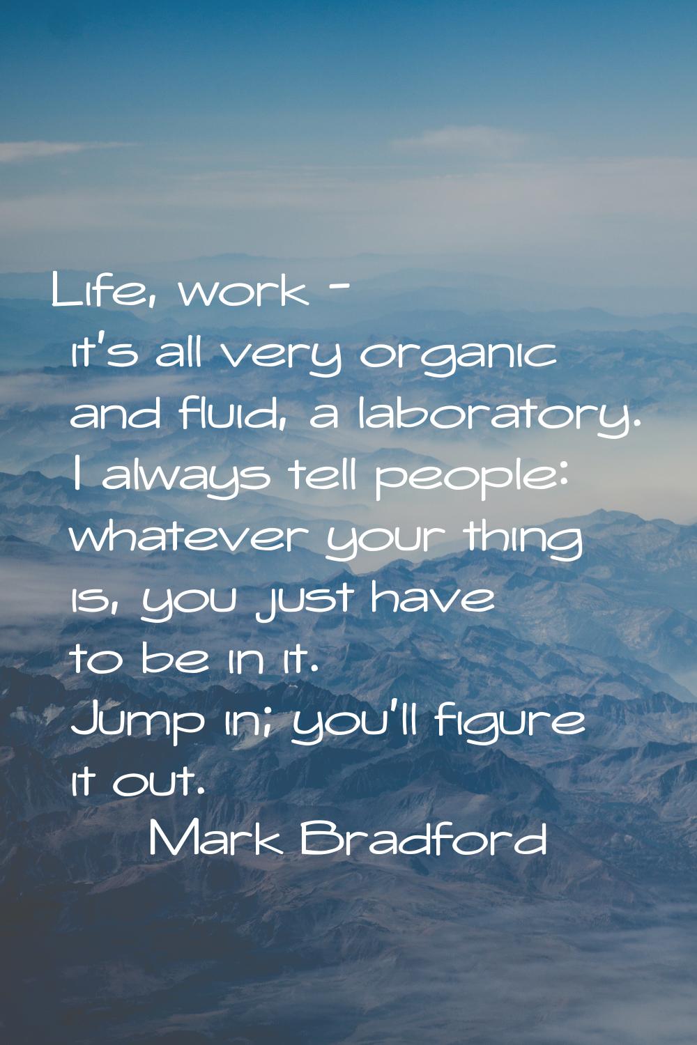 Life, work - it's all very organic and fluid, a laboratory. I always tell people: whatever your thi