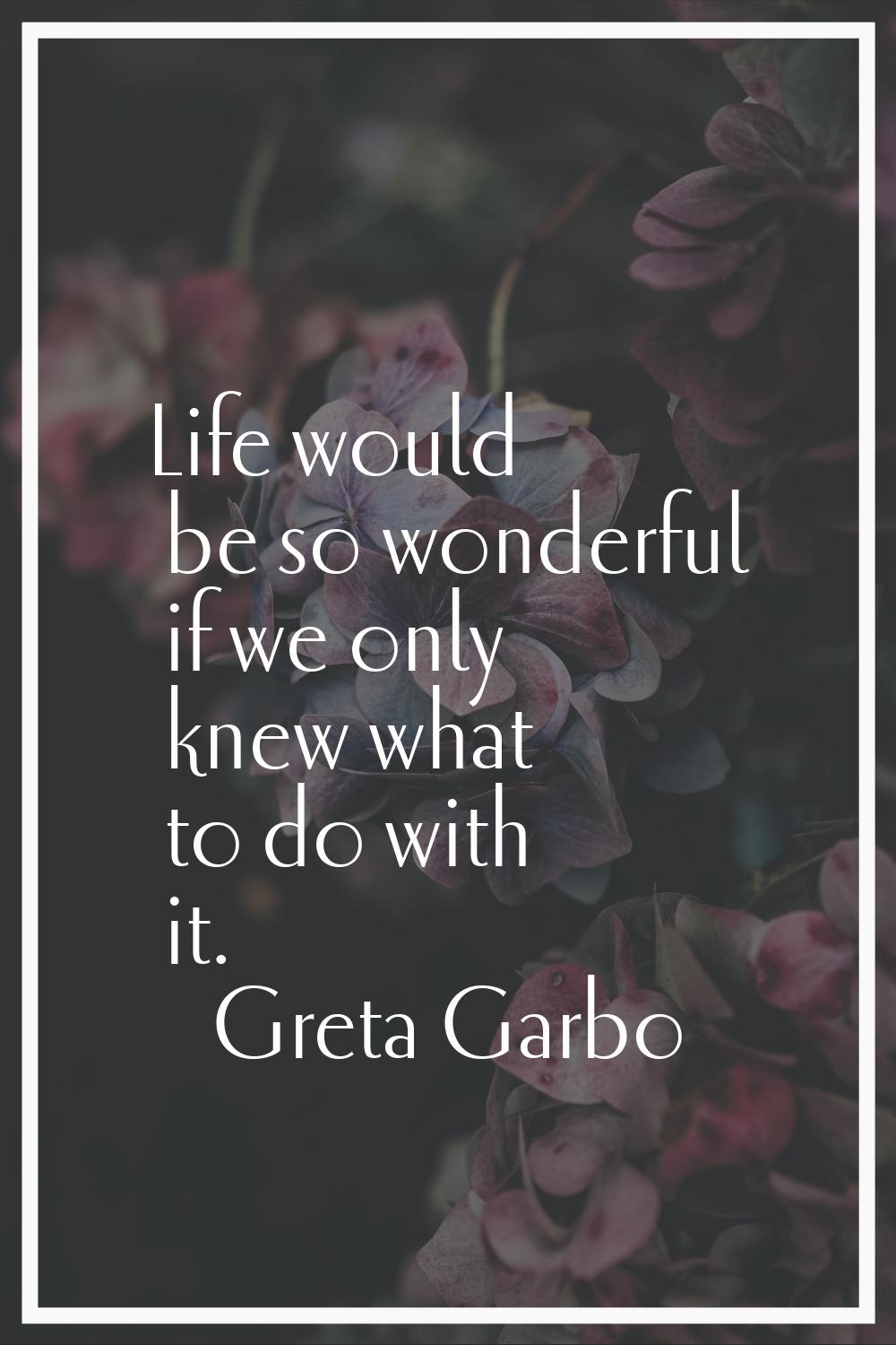 Life would be so wonderful if we only knew what to do with it.