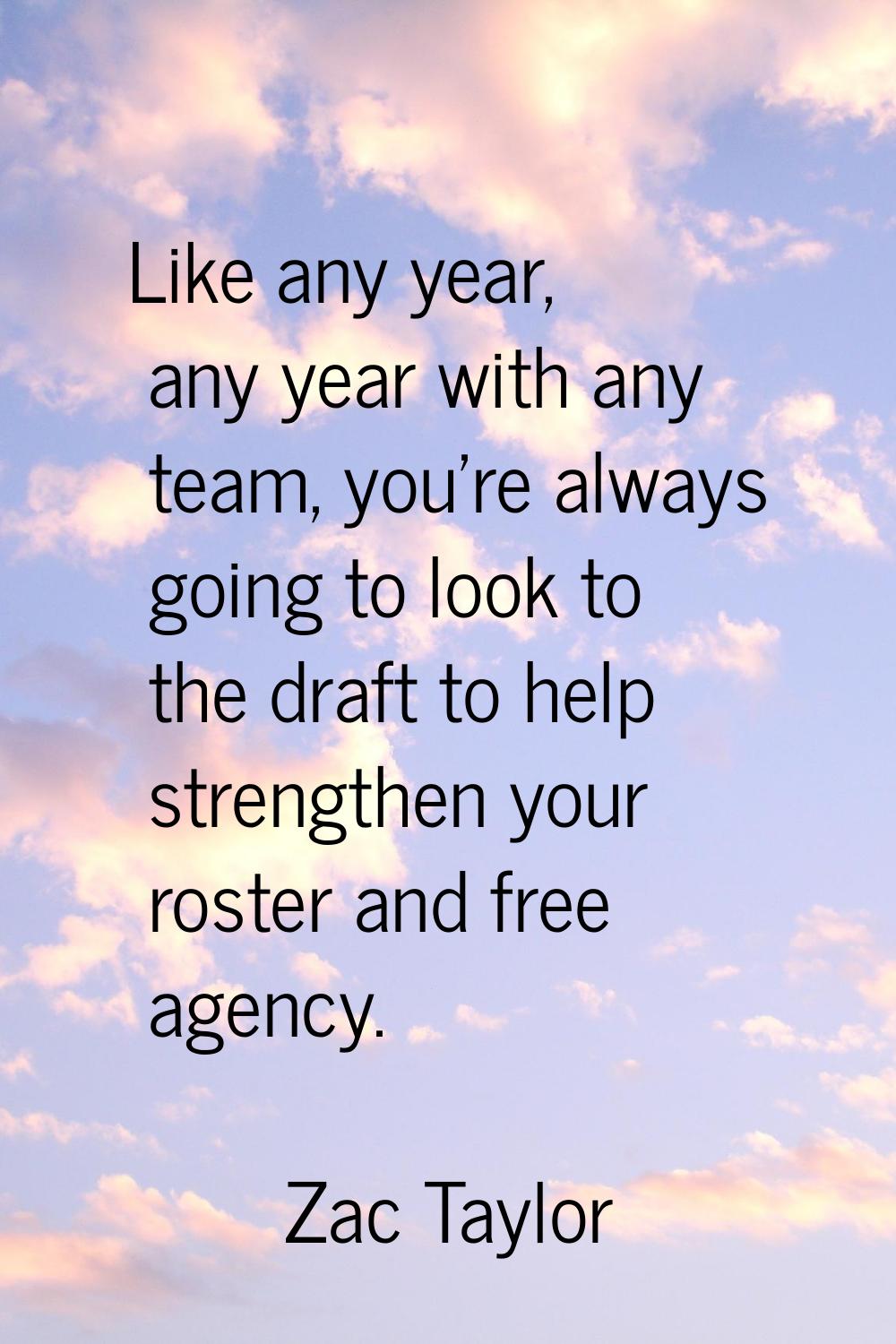 Like any year, any year with any team, you're always going to look to the draft to help strengthen 