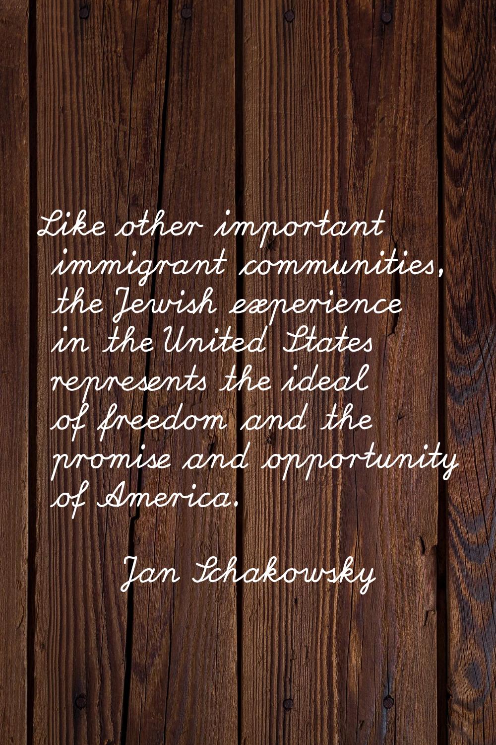Like other important immigrant communities, the Jewish experience in the United States represents t
