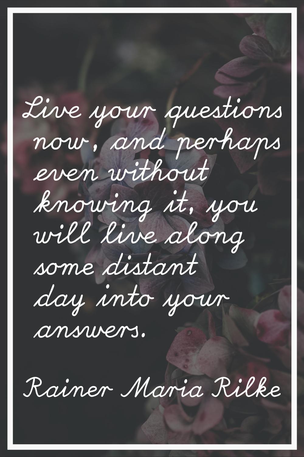 Live your questions now, and perhaps even without knowing it, you will live along some distant day 