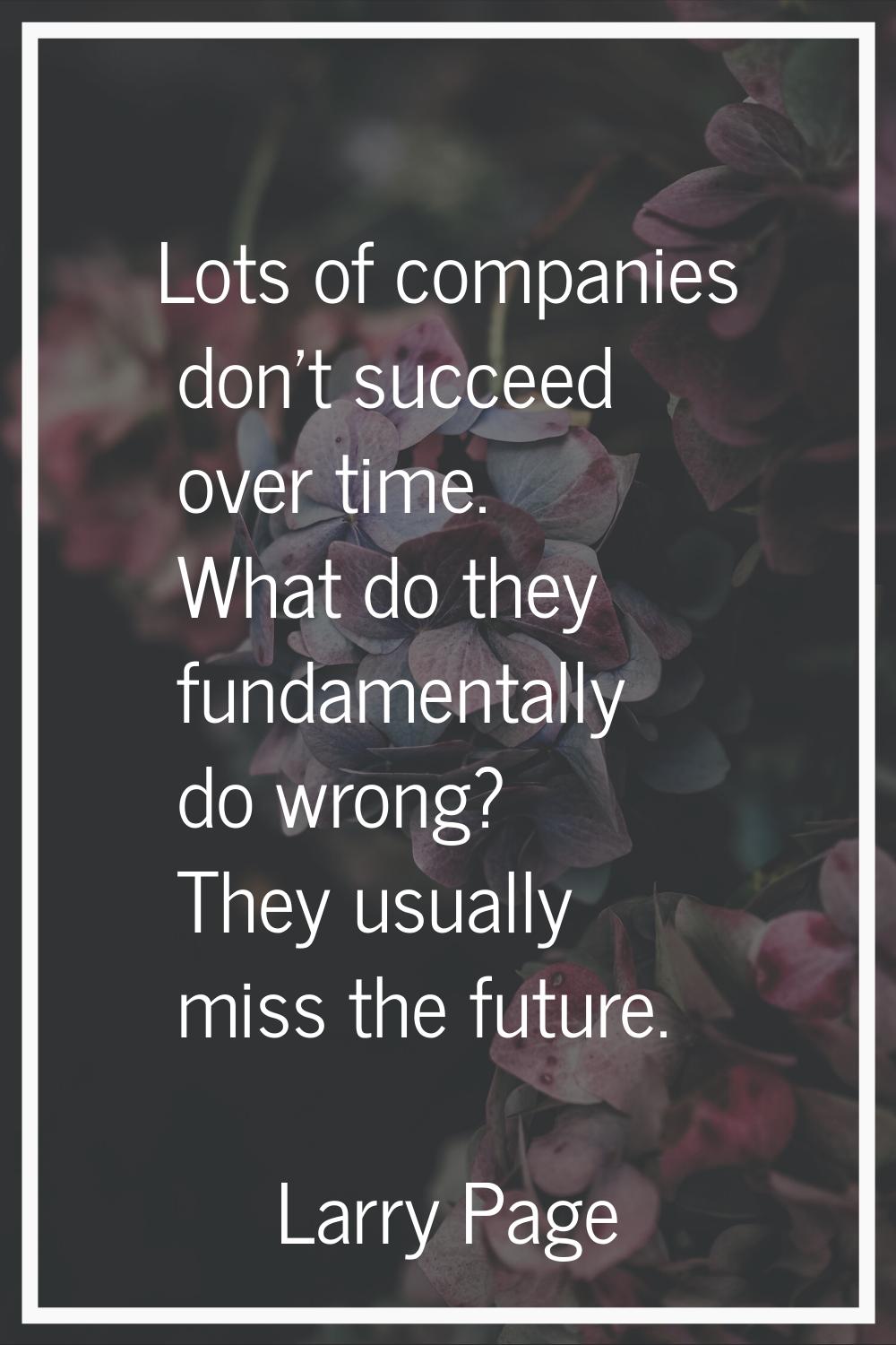 Lots of companies don't succeed over time. What do they fundamentally do wrong? They usually miss t