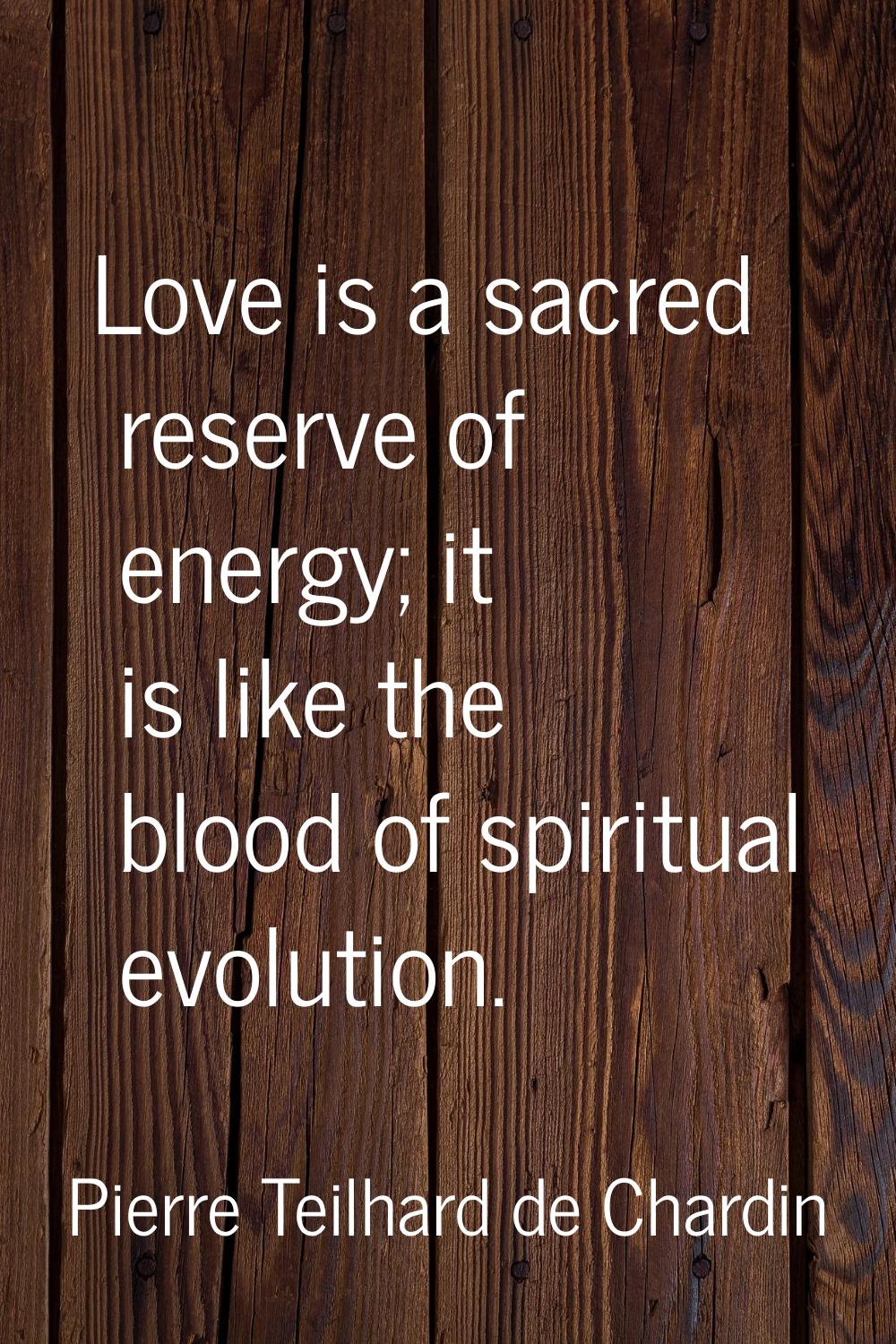 Love is a sacred reserve of energy; it is like the blood of spiritual evolution.