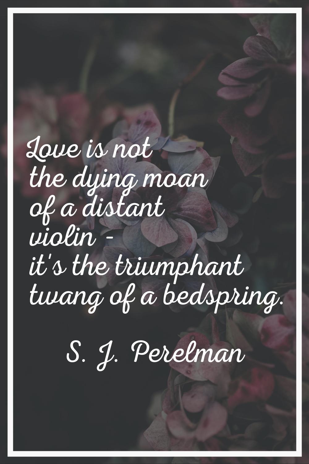 Love is not the dying moan of a distant violin - it's the triumphant twang of a bedspring.