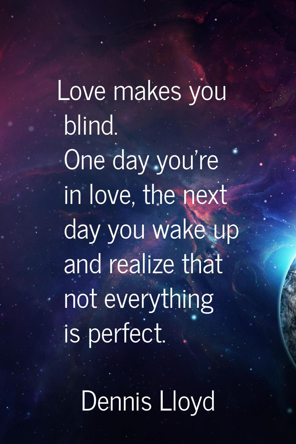 Love makes you blind. One day you're in love, the next day you wake up and realize that not everyth