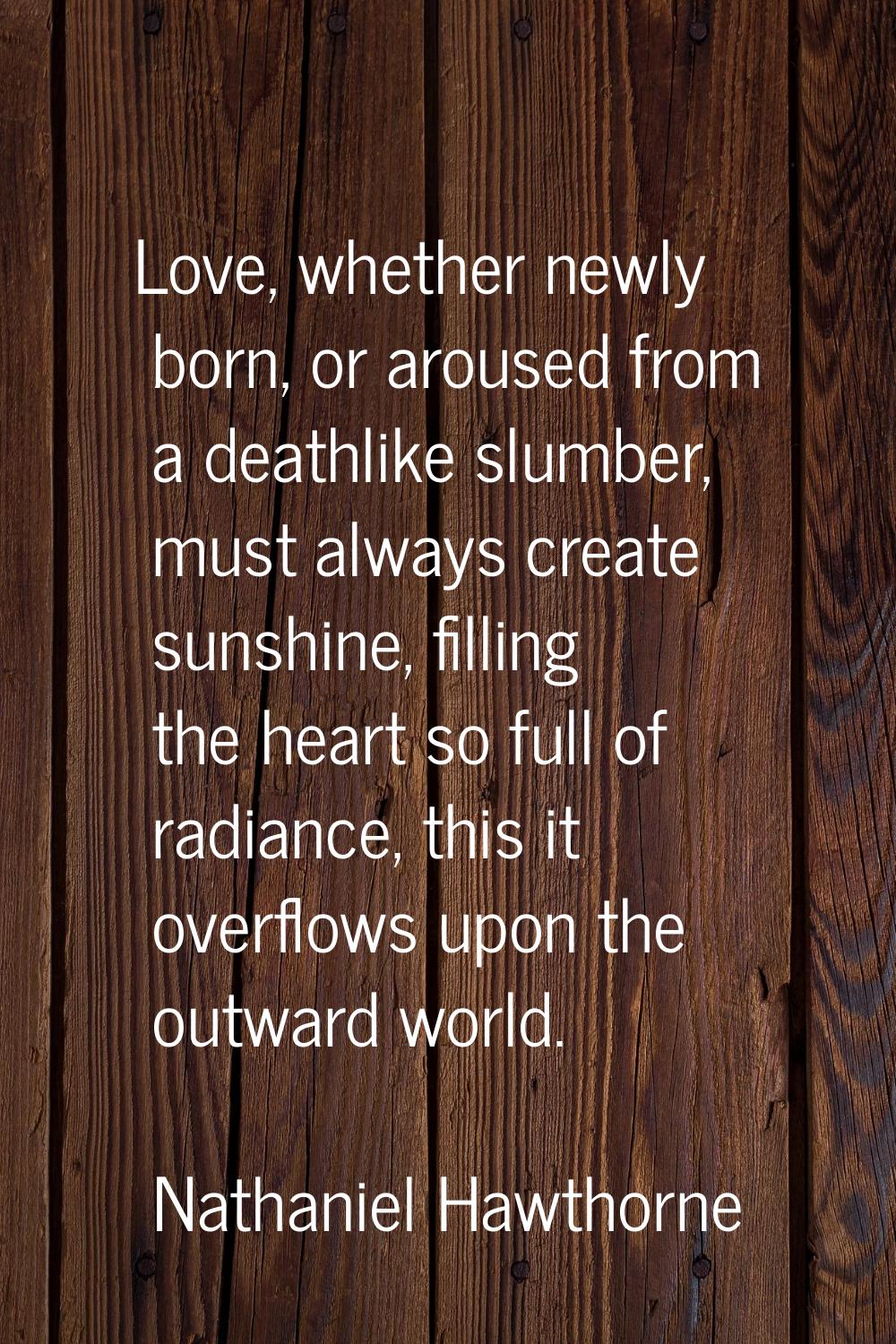Love, whether newly born, or aroused from a deathlike slumber, must always create sunshine, filling