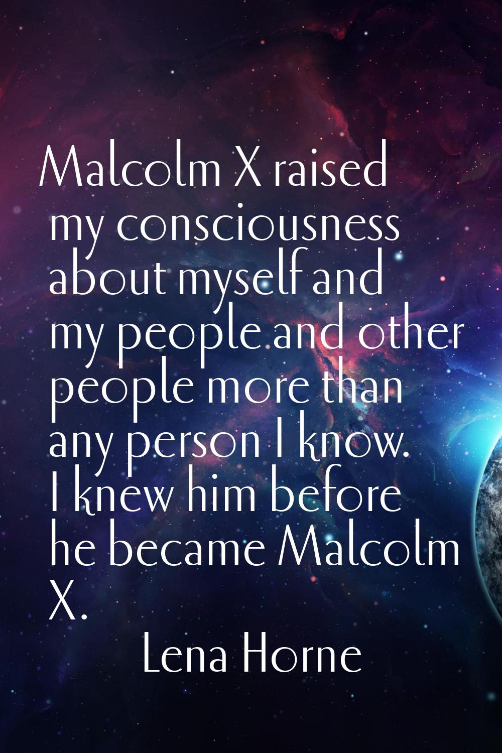 Malcolm X raised my consciousness about myself and my people and other people more than any person 