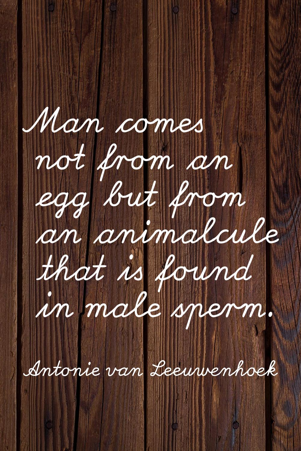 Man comes not from an egg but from an animalcule that is found in male sperm.