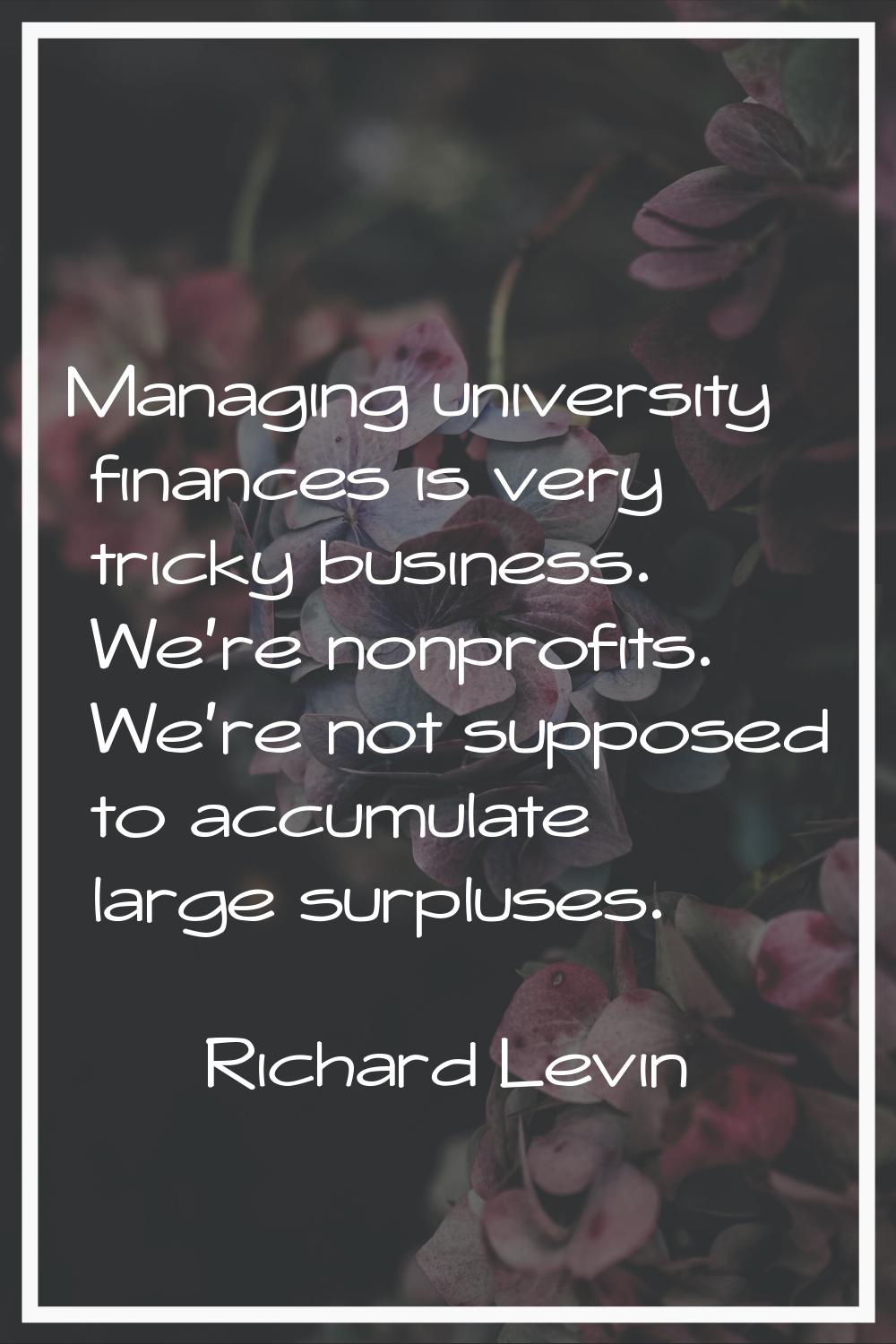 Managing university finances is very tricky business. We're nonprofits. We're not supposed to accum