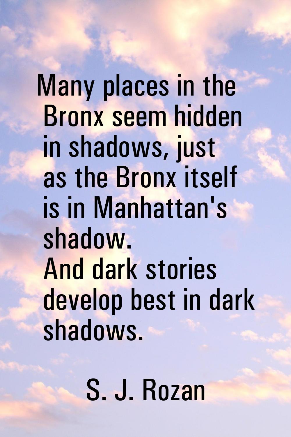 Many places in the Bronx seem hidden in shadows, just as the Bronx itself is in Manhattan's shadow.