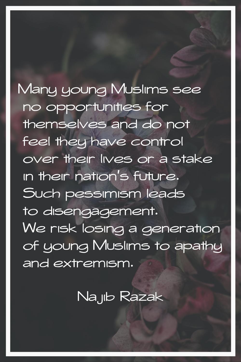 Many young Muslims see no opportunities for themselves and do not feel they have control over their