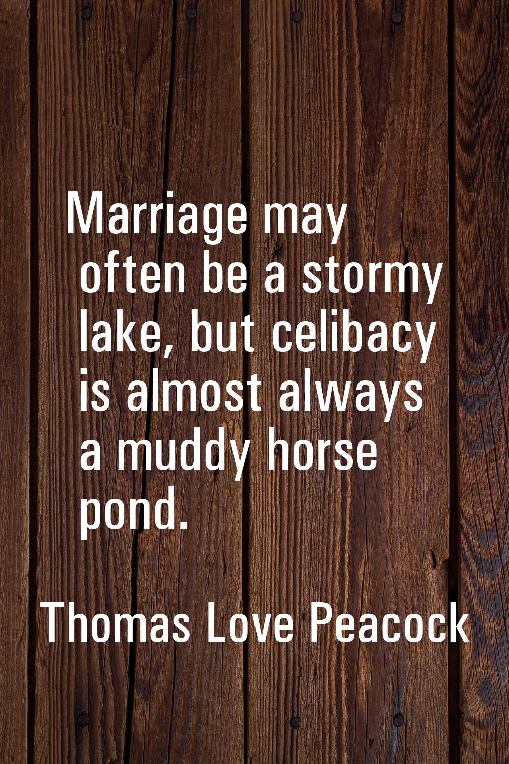Marriage may often be a stormy lake, but celibacy is almost always a muddy horse pond.