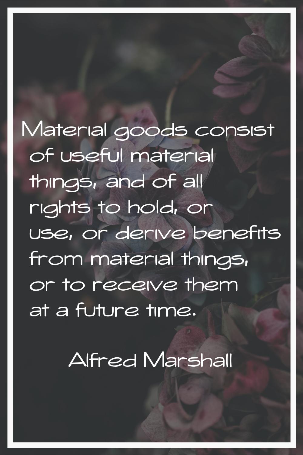 Material goods consist of useful material things, and of all rights to hold, or use, or derive bene