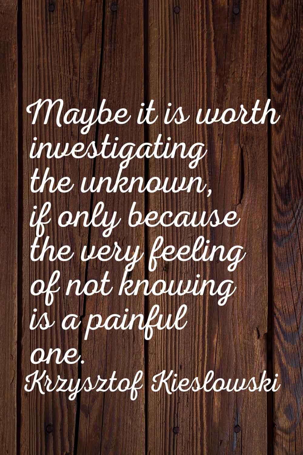 Maybe it is worth investigating the unknown, if only because the very feeling of not knowing is a p