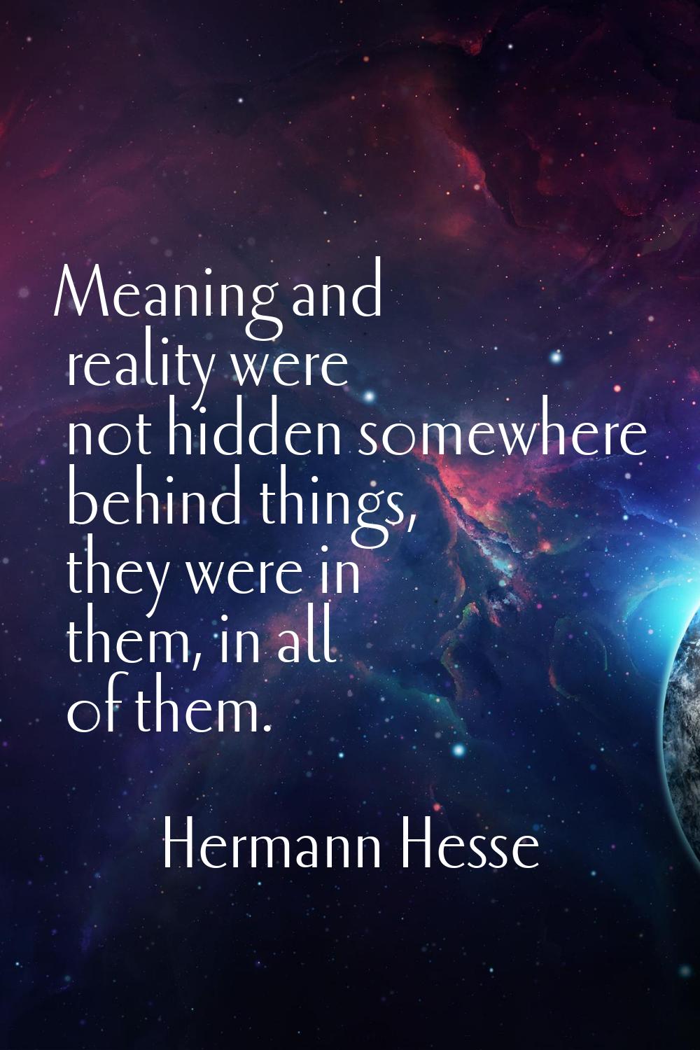 Meaning and reality were not hidden somewhere behind things, they were in them, in all of them.