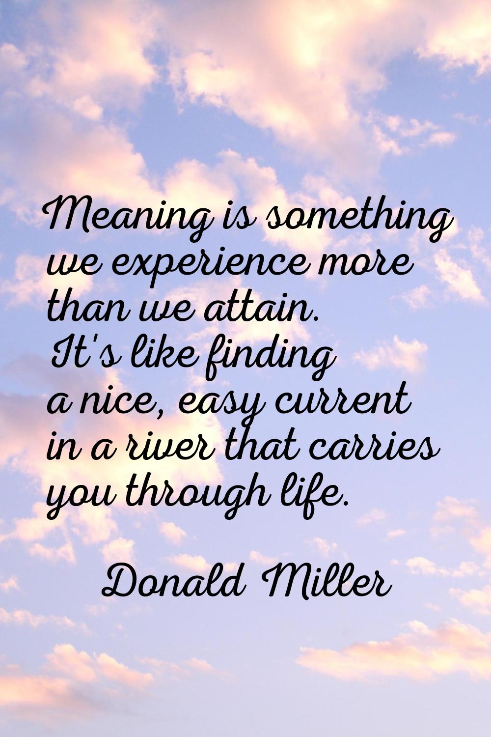 Meaning is something we experience more than we attain. It's like finding a nice, easy current in a