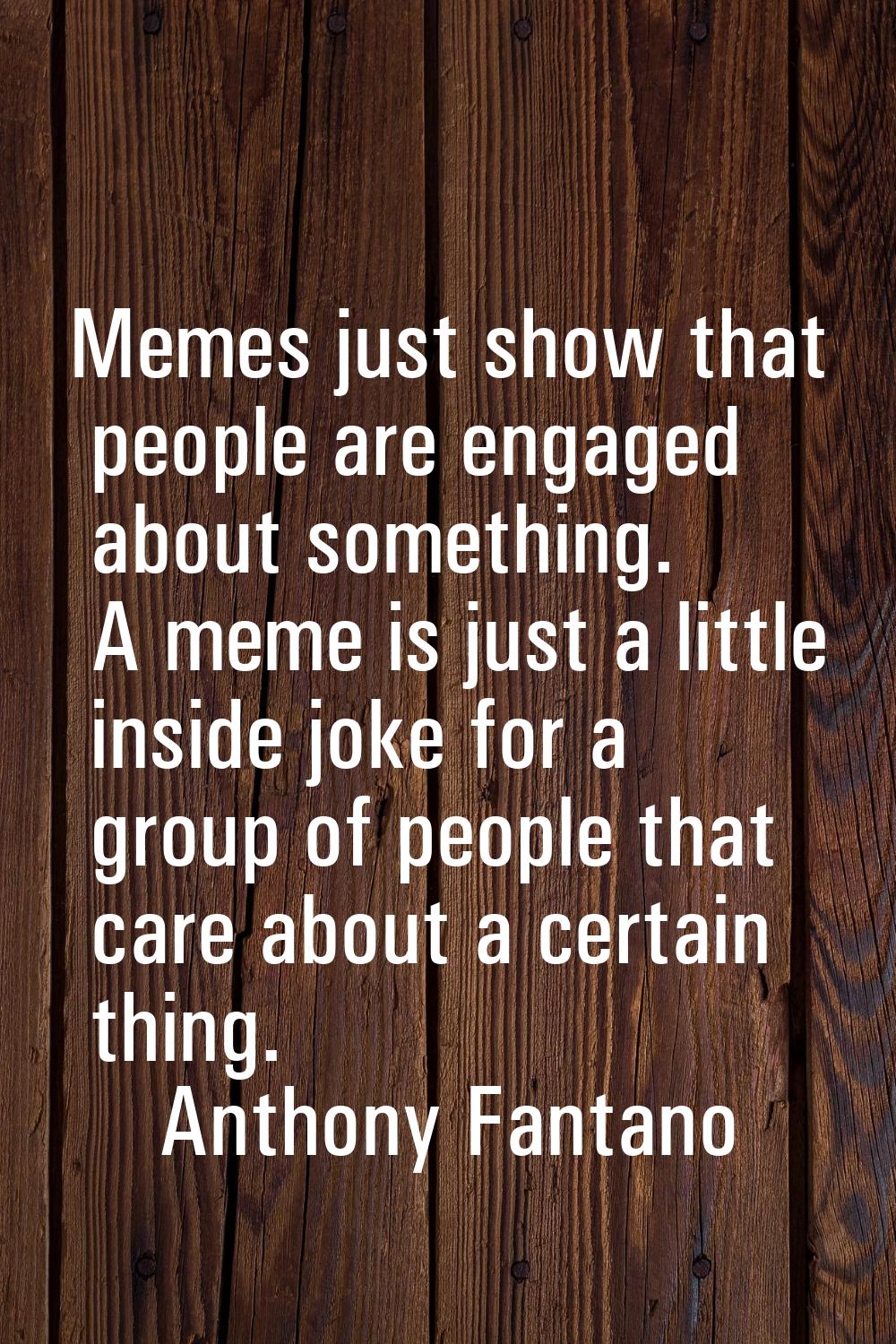 Memes just show that people are engaged about something. A meme is just a little inside joke for a 