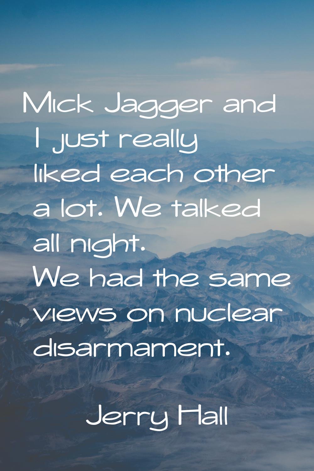 Mick Jagger and I just really liked each other a lot. We talked all night. We had the same views on