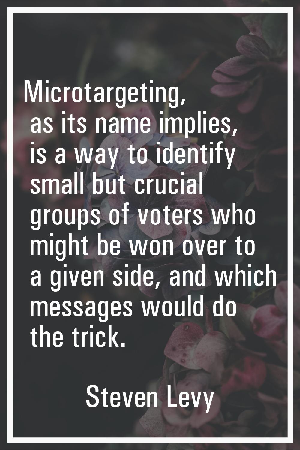 Microtargeting, as its name implies, is a way to identify small but crucial groups of voters who mi