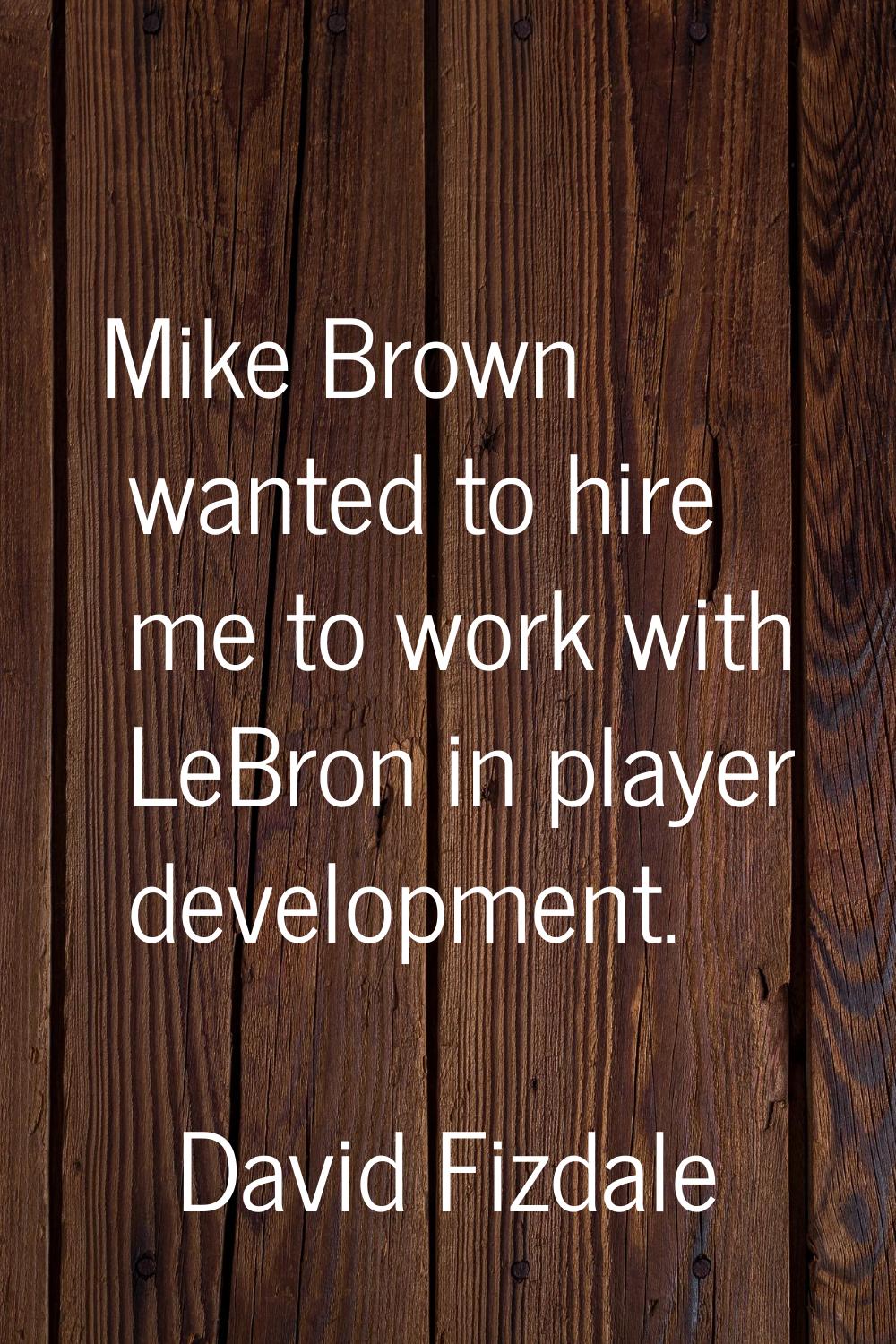 Mike Brown wanted to hire me to work with LeBron in player development.
