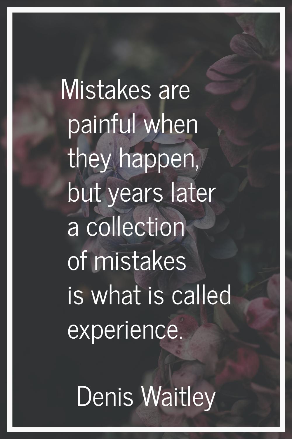 Mistakes are painful when they happen, but years later a collection of mistakes is what is called e