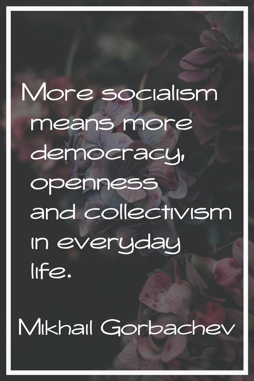 More socialism means more democracy, openness and collectivism in everyday life.