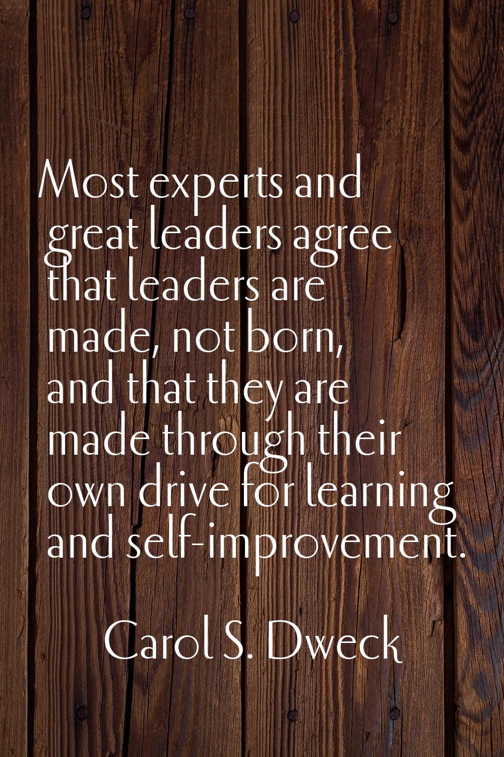 Most experts and great leaders agree that leaders are made, not born, and that they are made throug