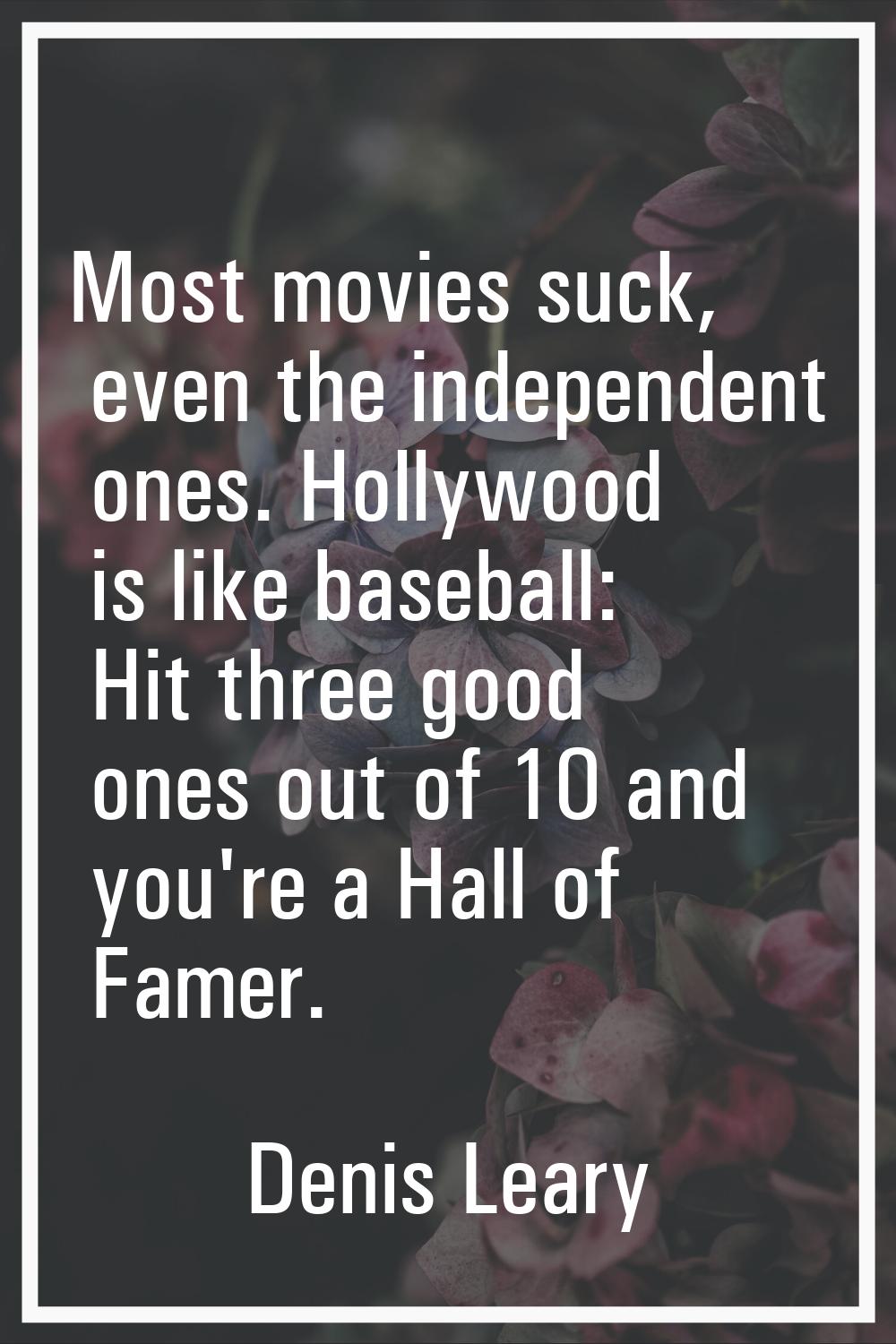 Most movies suck, even the independent ones. Hollywood is like baseball: Hit three good ones out of