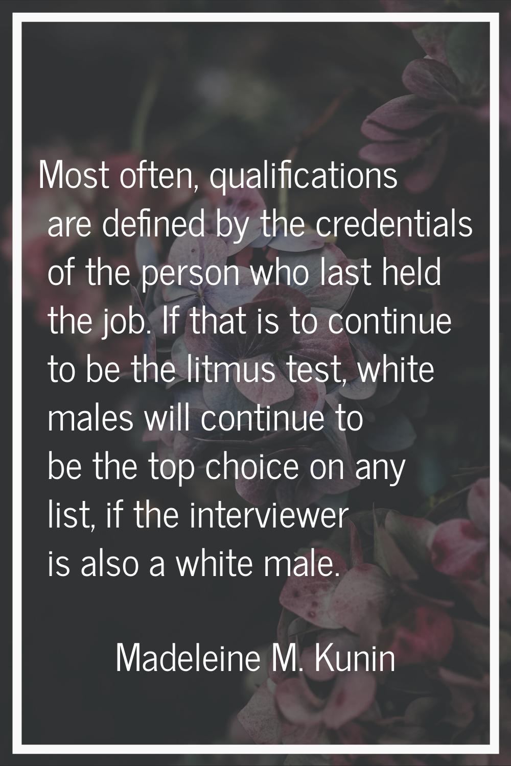 Most often, qualifications are defined by the credentials of the person who last held the job. If t
