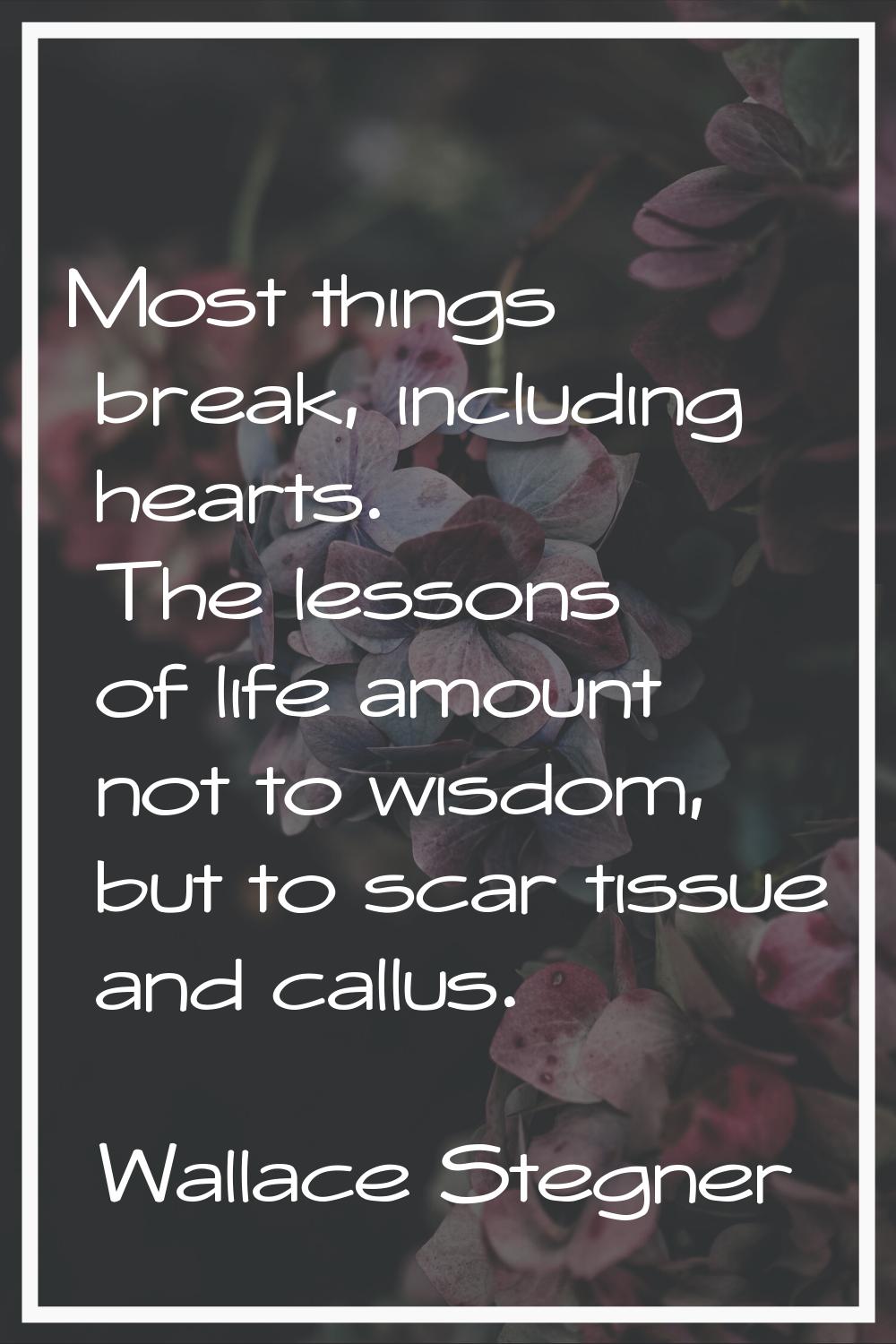 Most things break, including hearts. The lessons of life amount not to wisdom, but to scar tissue a