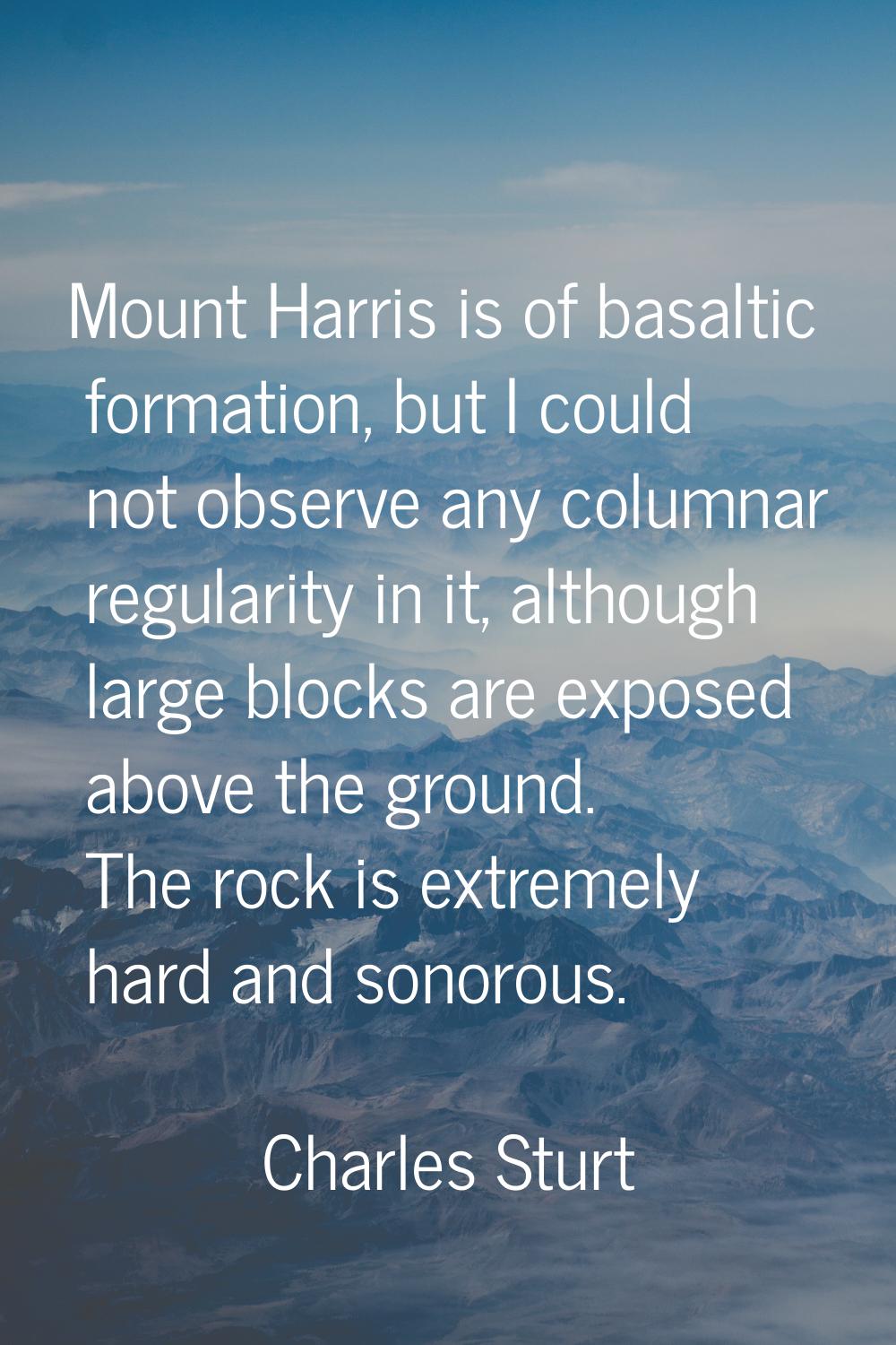 Mount Harris is of basaltic formation, but I could not observe any columnar regularity in it, altho
