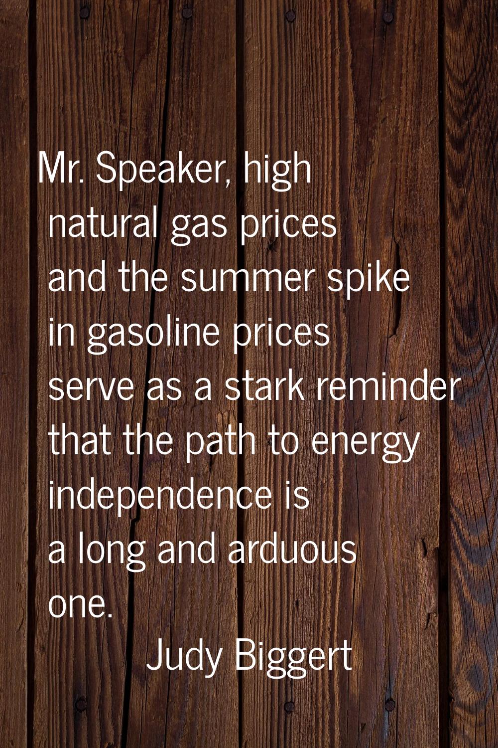 Mr. Speaker, high natural gas prices and the summer spike in gasoline prices serve as a stark remin