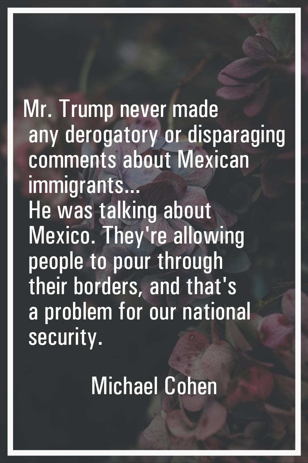Mr. Trump never made any derogatory or disparaging comments about Mexican immigrants... He was talk