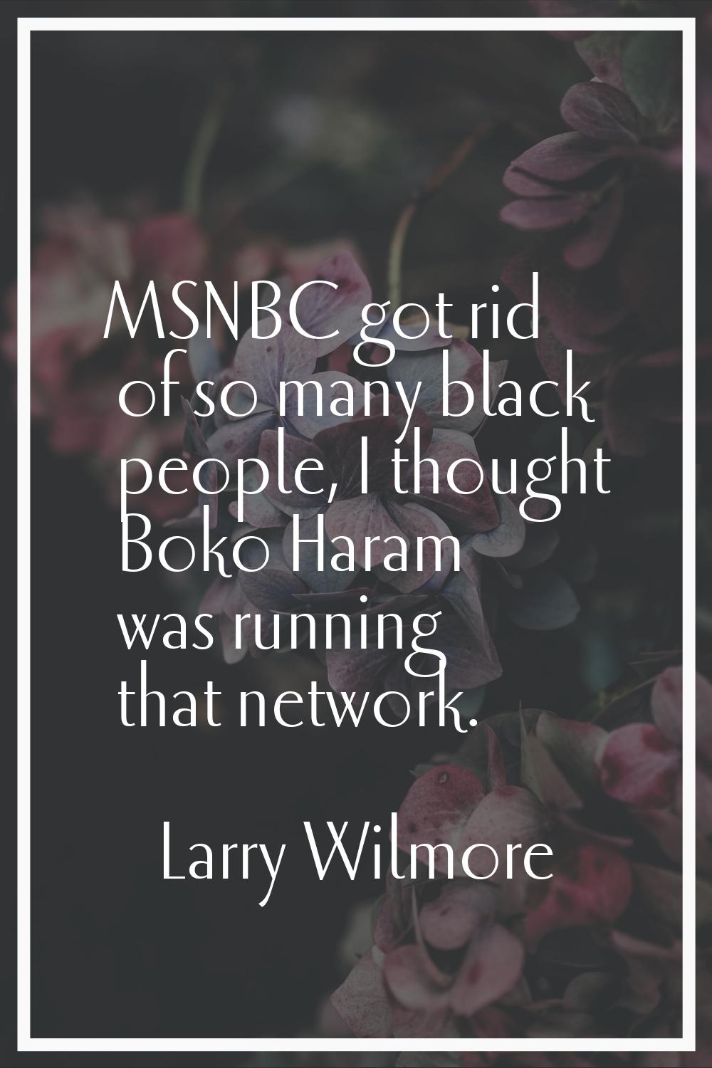 MSNBC got rid of so many black people, I thought Boko Haram was running that network.