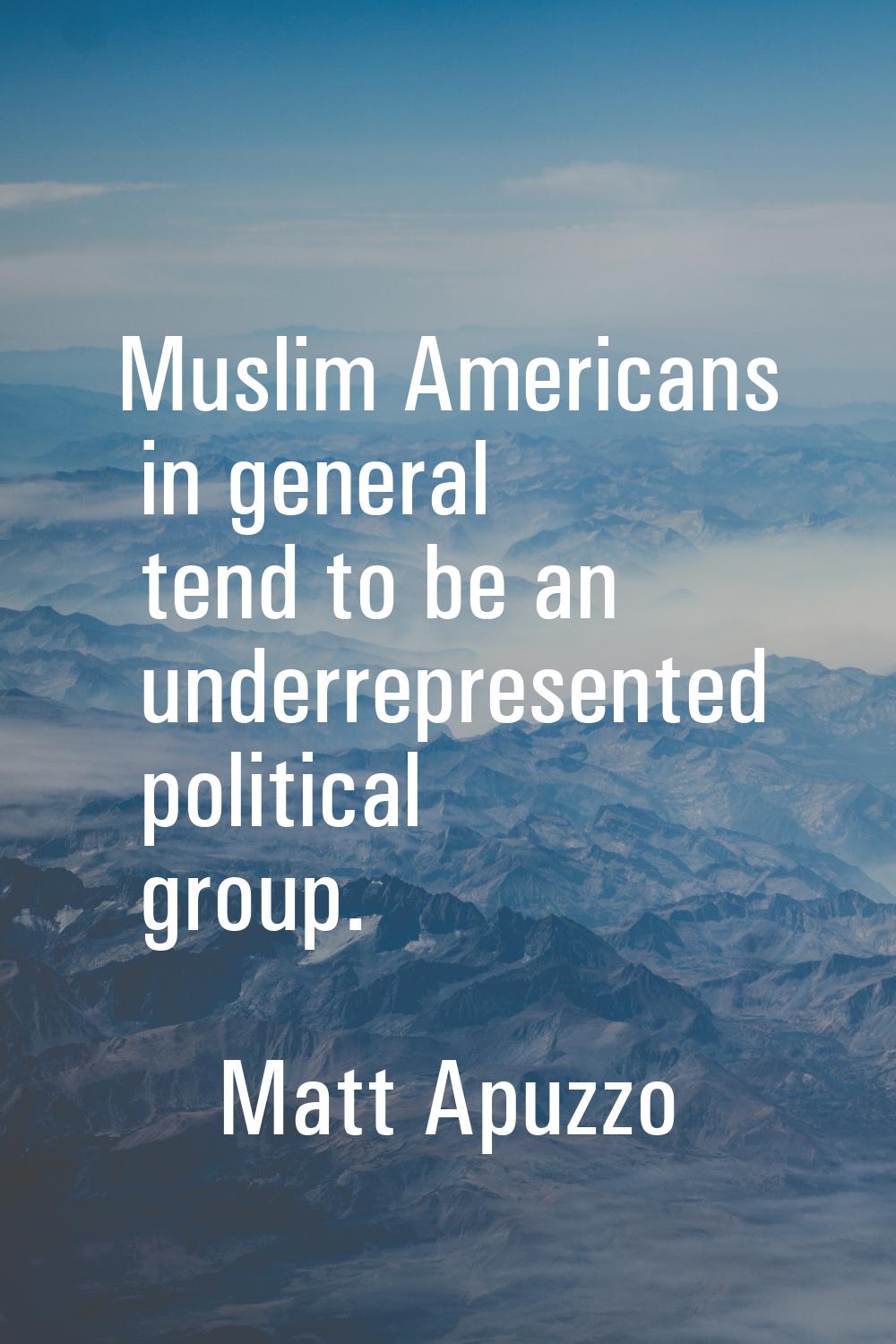 Muslim Americans in general tend to be an underrepresented political group.